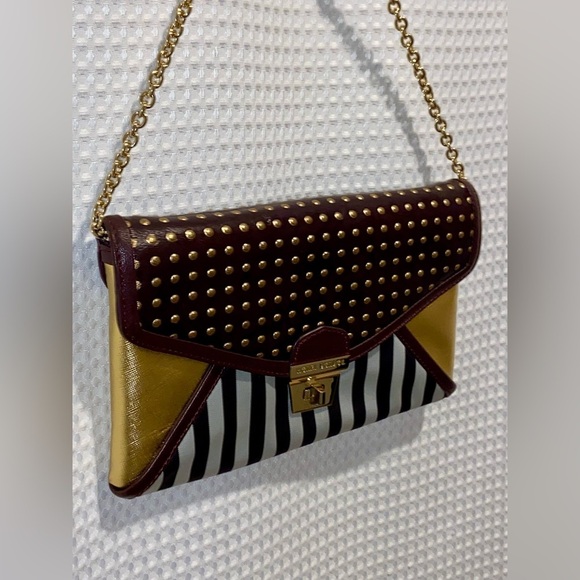 Women’s HENRI BENDEL brown and gold shoulder‎ bag/clutch with gold hardware - Picture 5 of 17